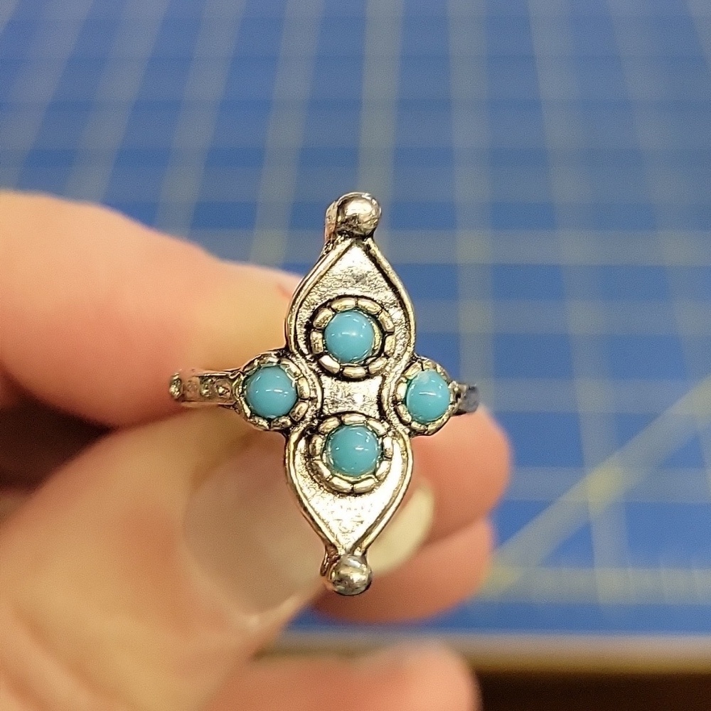 Turquoise Faux Stone Silver Tone Ring Size 6